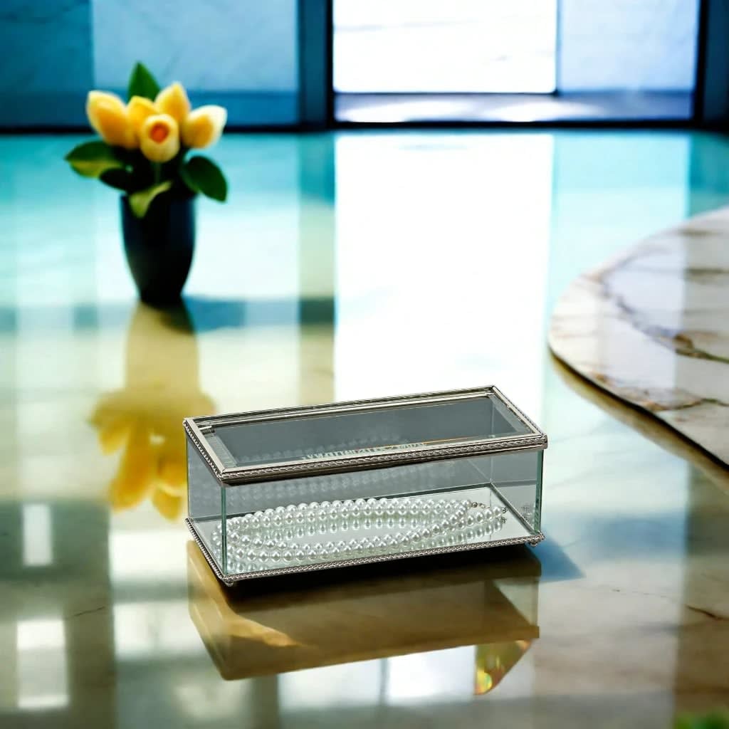 Rectangular Glass Box With Hinged Cover, 8"-2