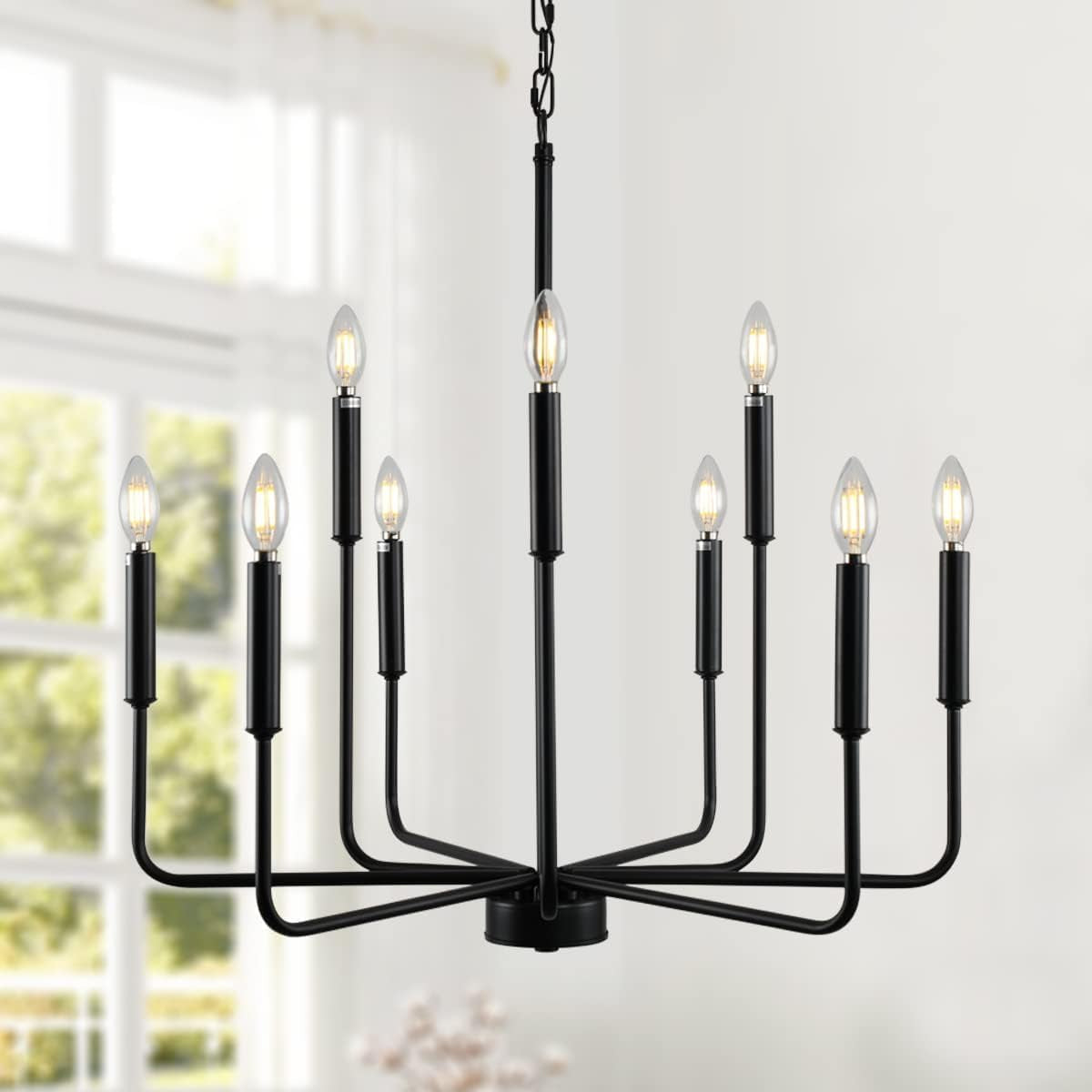 9-Light Black Farmhouse Chandelier Dining Room Rustic-0