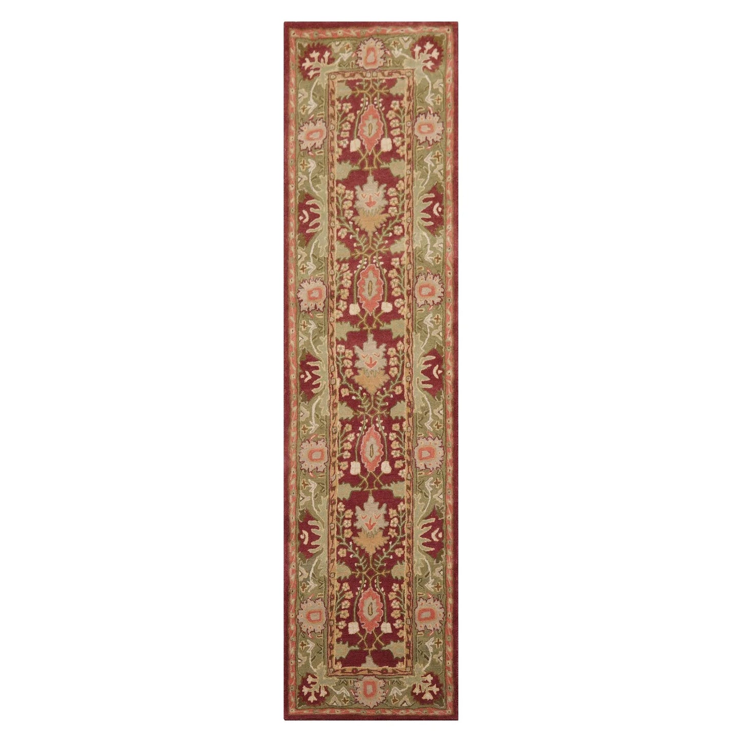 Multi Size Rusty Red, Green Hand Tufted William Morris Arts & Craft 100% Wool Oriental Area Rug-5