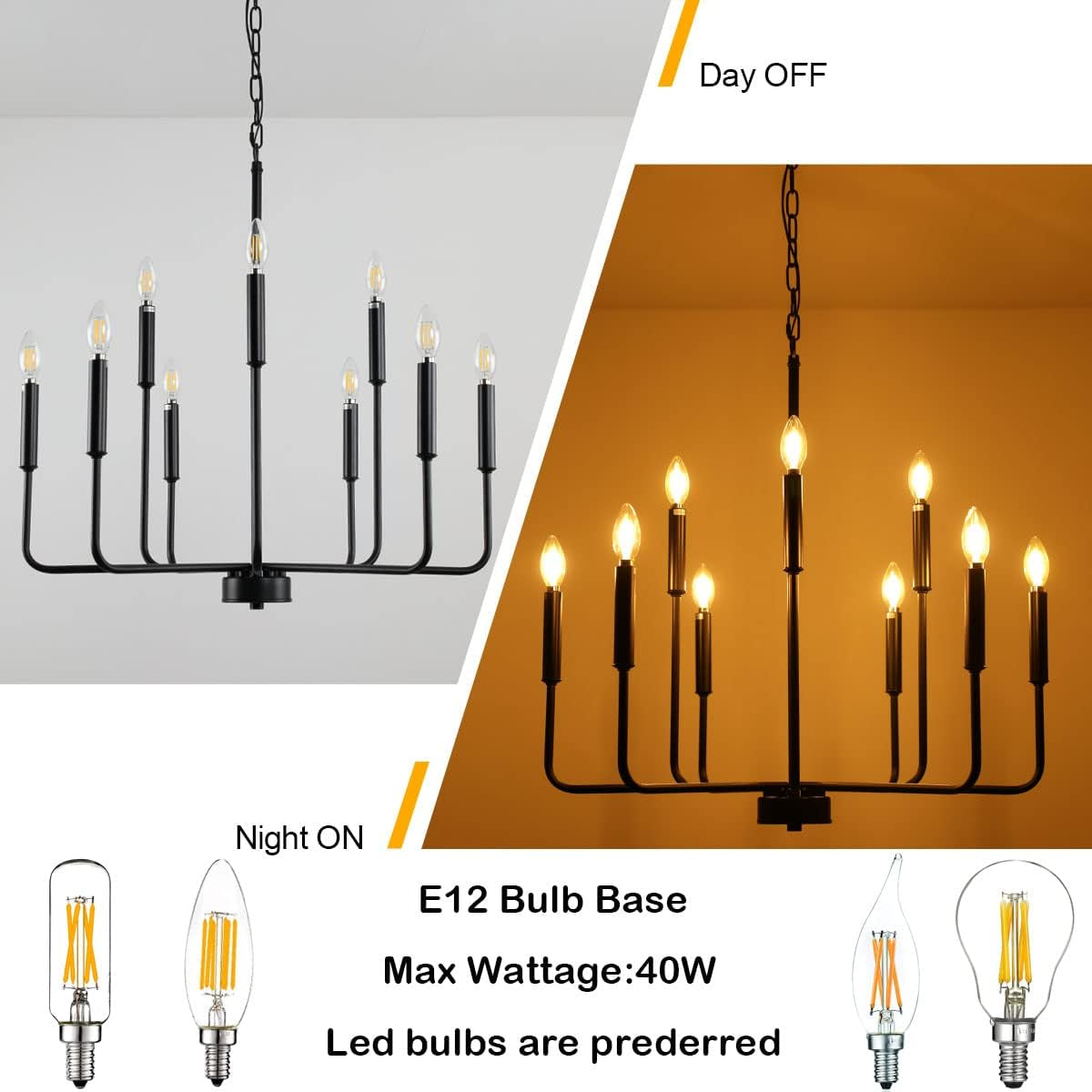 9-Light Black Farmhouse Chandelier Dining Room Rustic-4