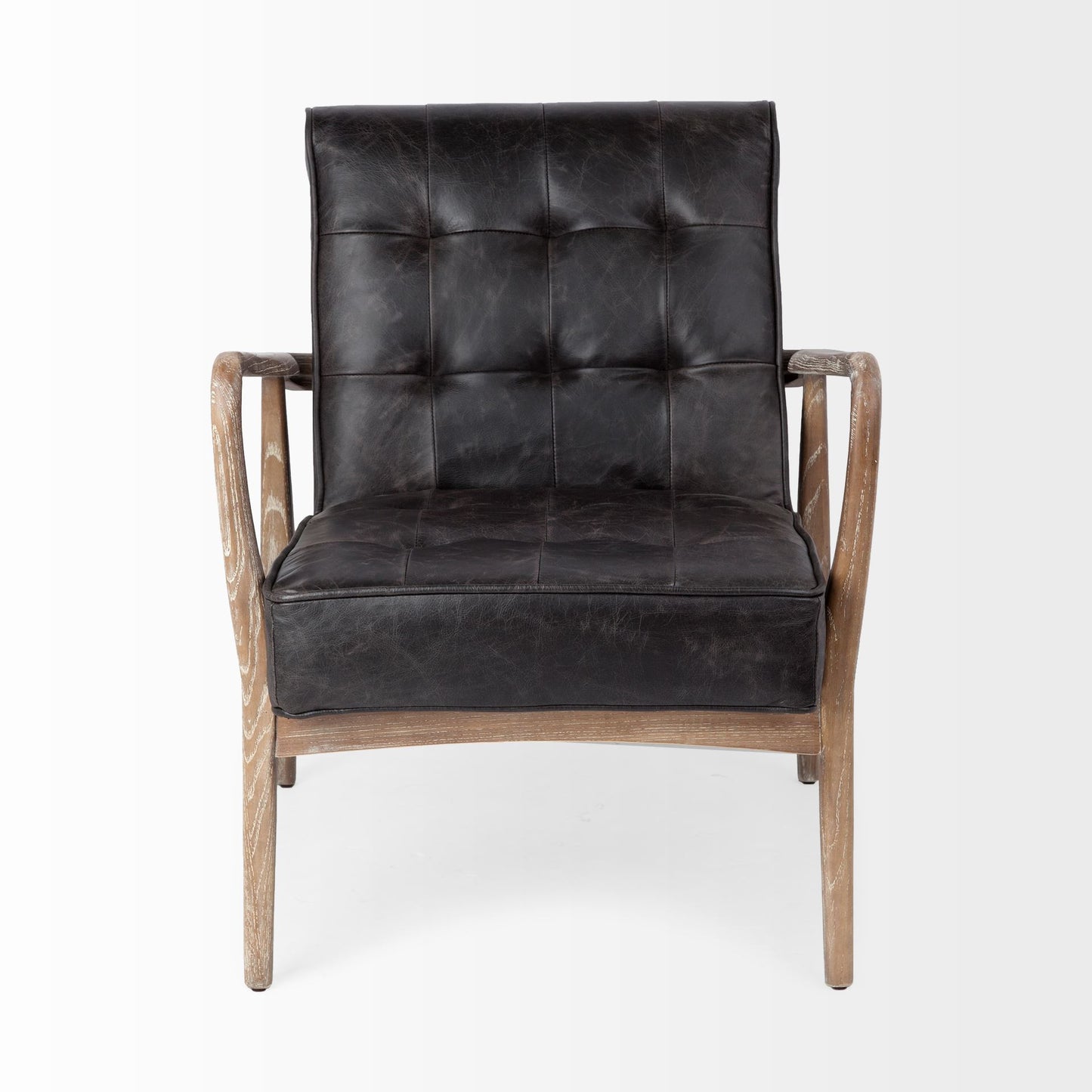28" Black and Brown Leather Tufted Lounge Chair-2