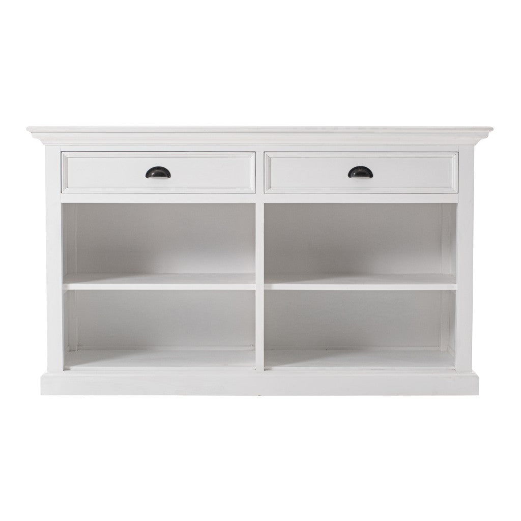 57" White Wood Two Drawer Buffet Table-1