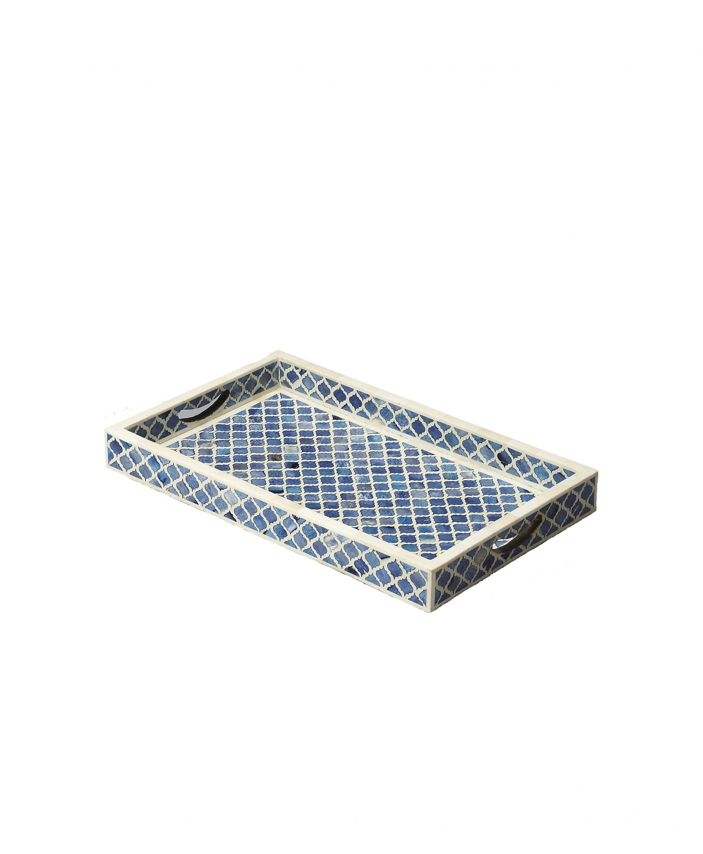 12" Blue Wood Geometric Serving Tray-0
