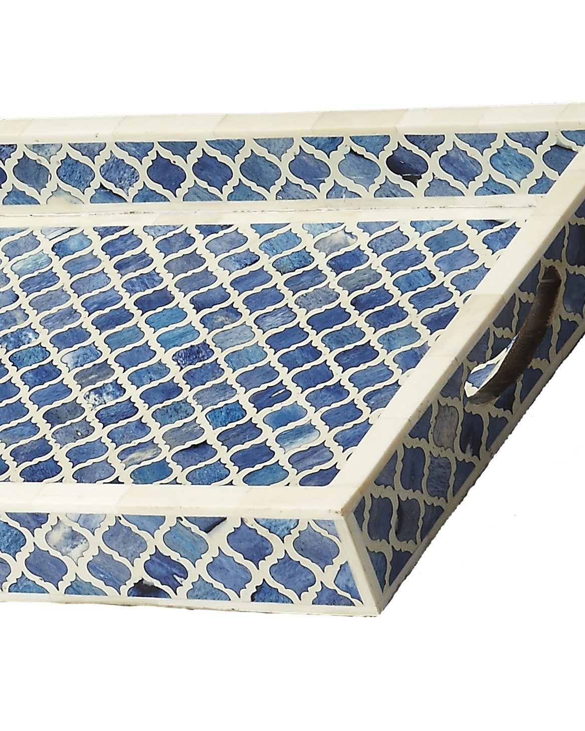 12" Blue Wood Geometric Serving Tray-3