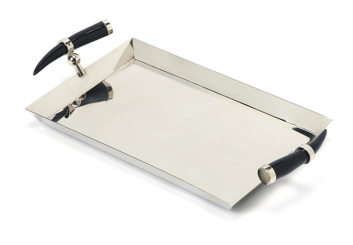 19" Silver Stainless Steel Serving Tray With Horn Handles-4