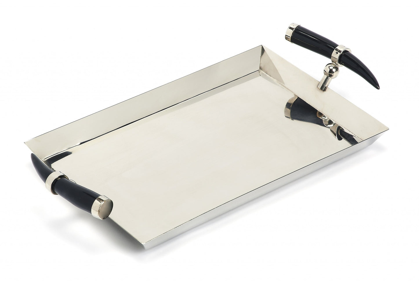 19" Silver Stainless Steel Serving Tray With Horn Handles-2