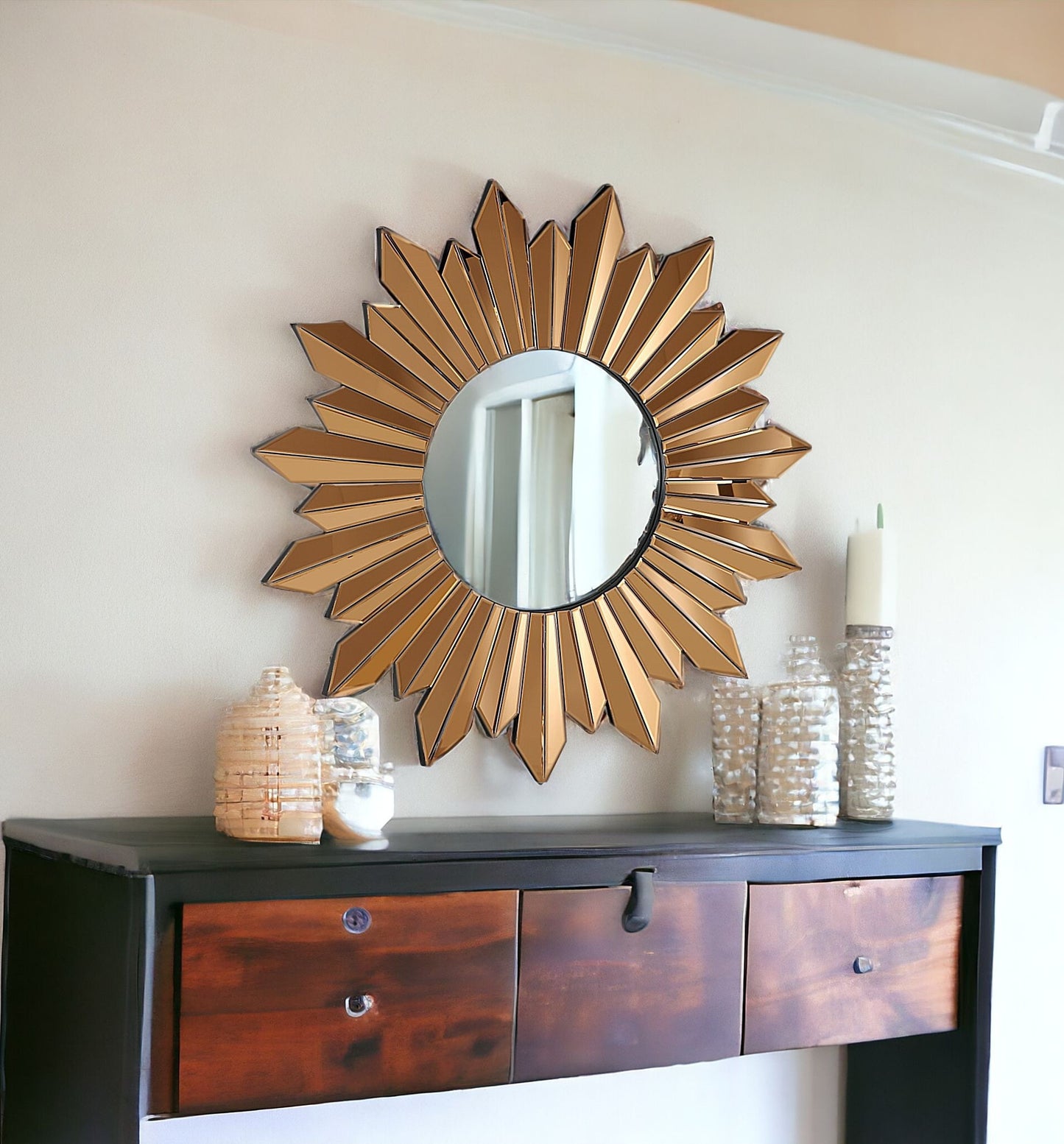 39" Gold Sunburst Glass Framed Accent Mirror-1