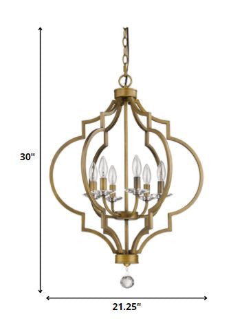 Gold and White Candle Style Six Light Metal Dimmable Chandelier-5