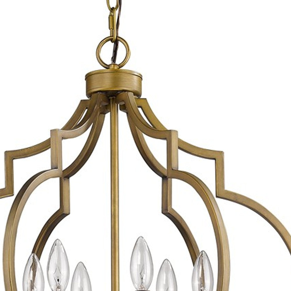 Gold and White Candle Style Six Light Metal Dimmable Chandelier-4