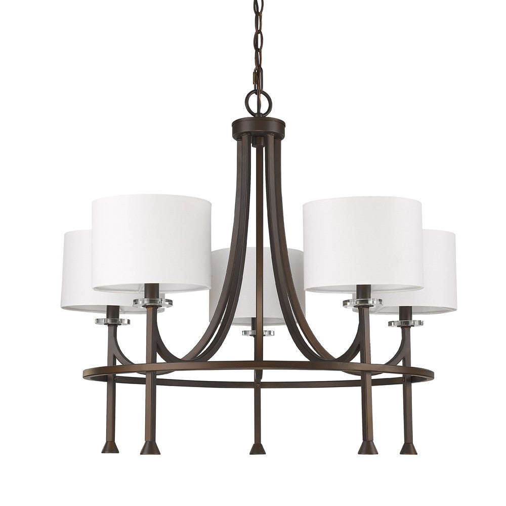 Brown Candle Style Five Light Metal and Crystals Dimmable Chandelier With White Shades-2