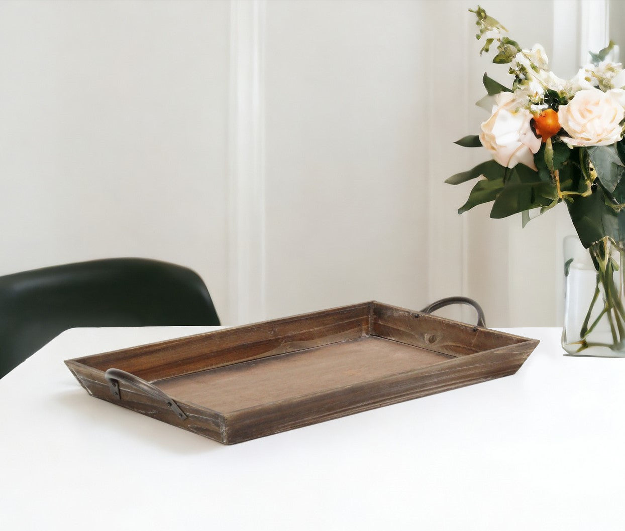 19" Brown Wood Handmade Serving Tray With Handles-0