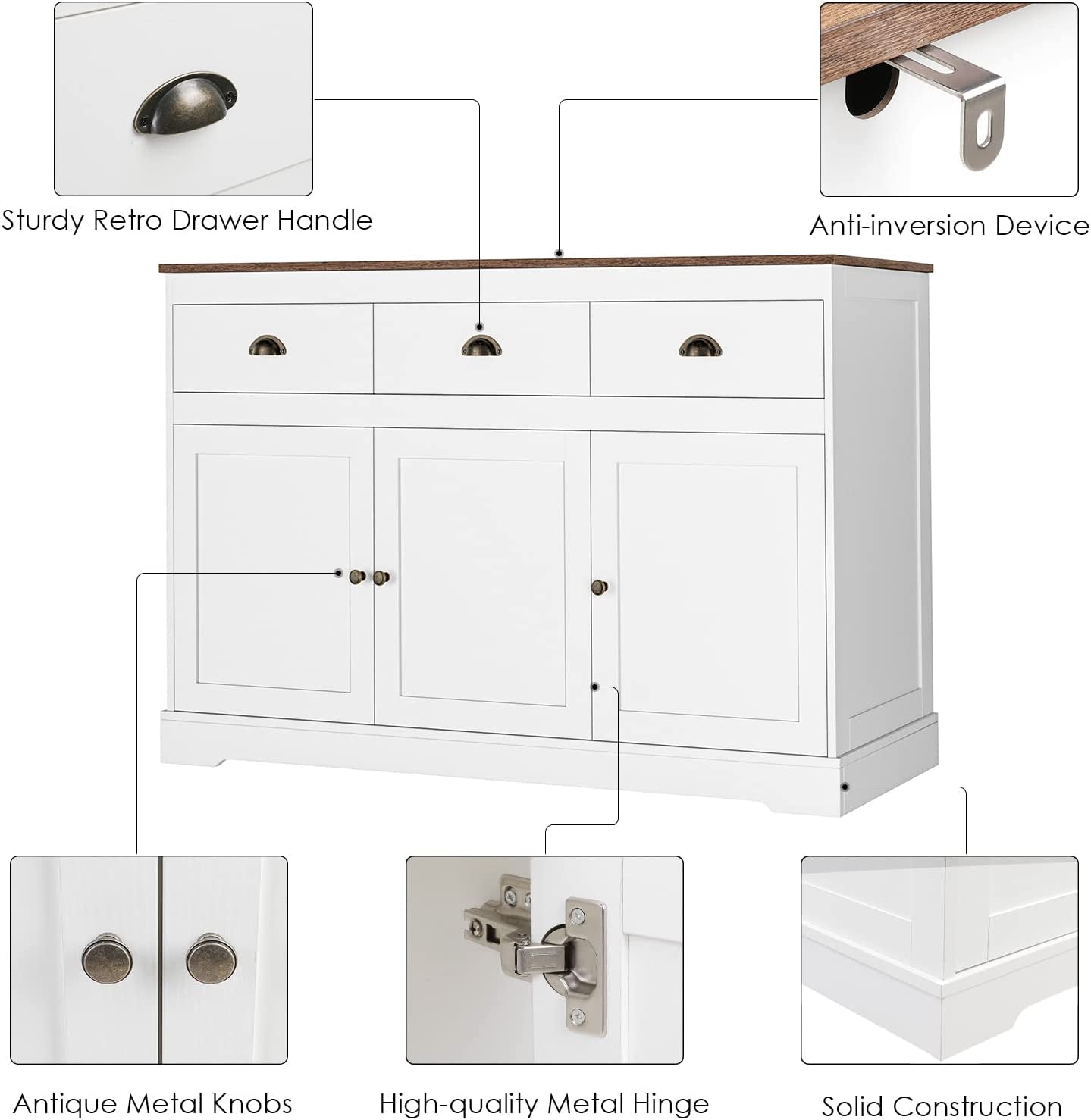 Farmhouse Buffet Cabinet, Wine Storage, Adjustable Shelves-4