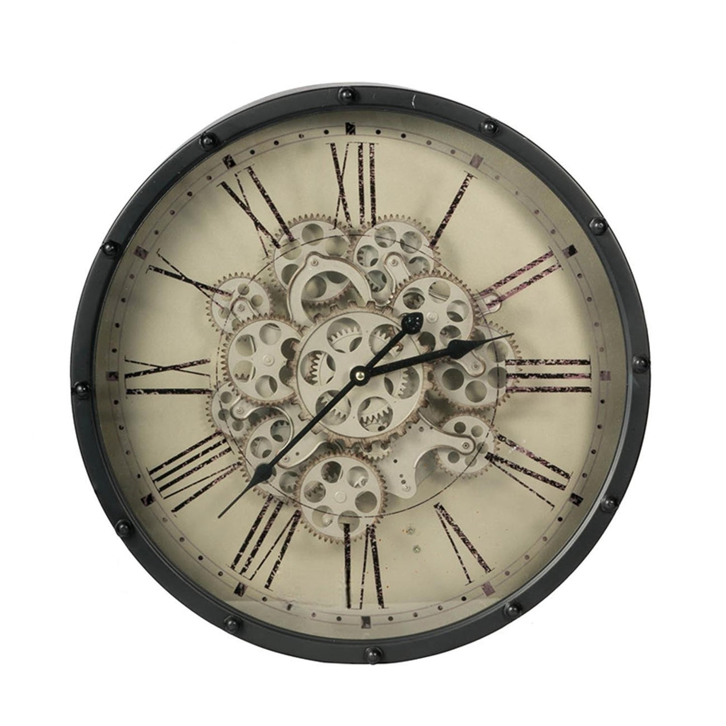 18" Black and Ivory Vintage Gear Industrial Wall Clock-0