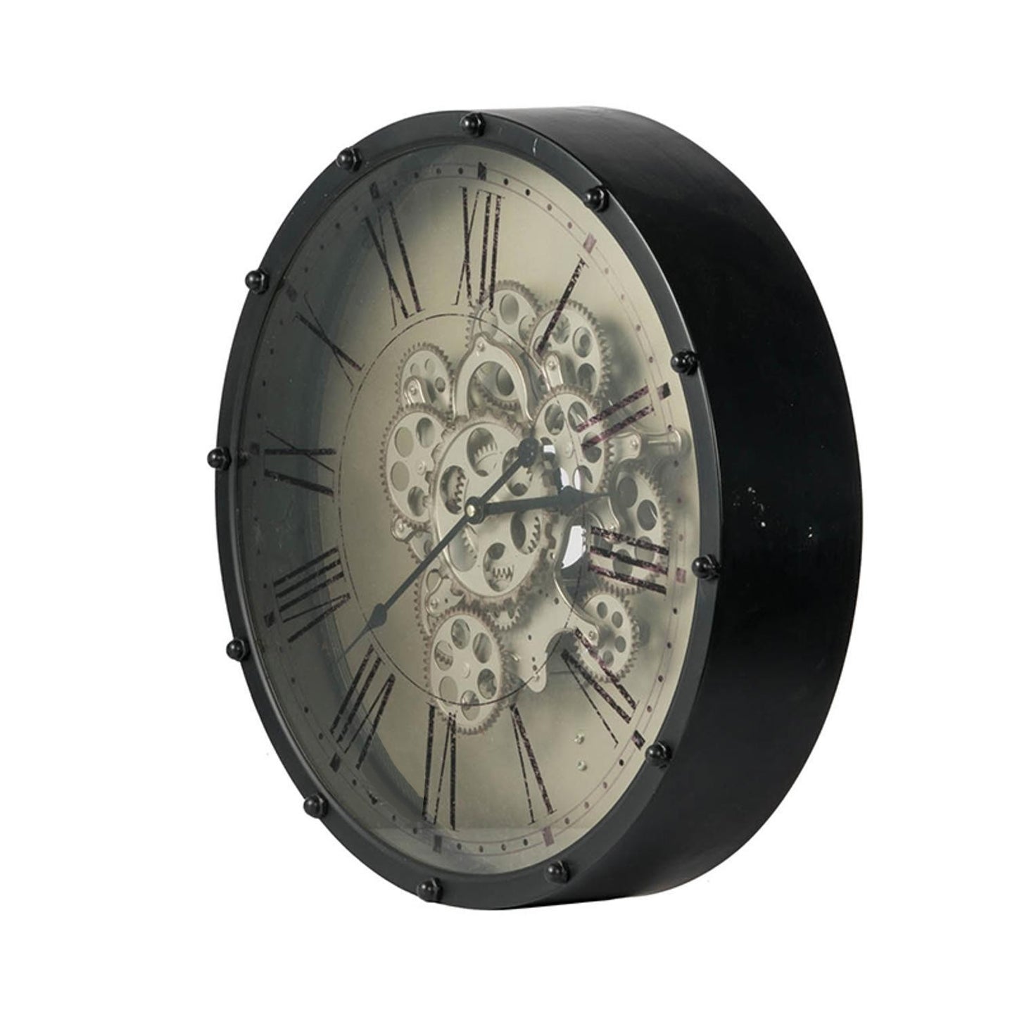 18" Black and Ivory Vintage Gear Industrial Wall Clock-3