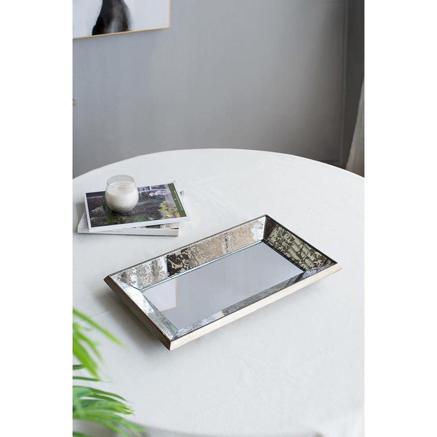24" Silver Glass Framed Accent Mirror-4