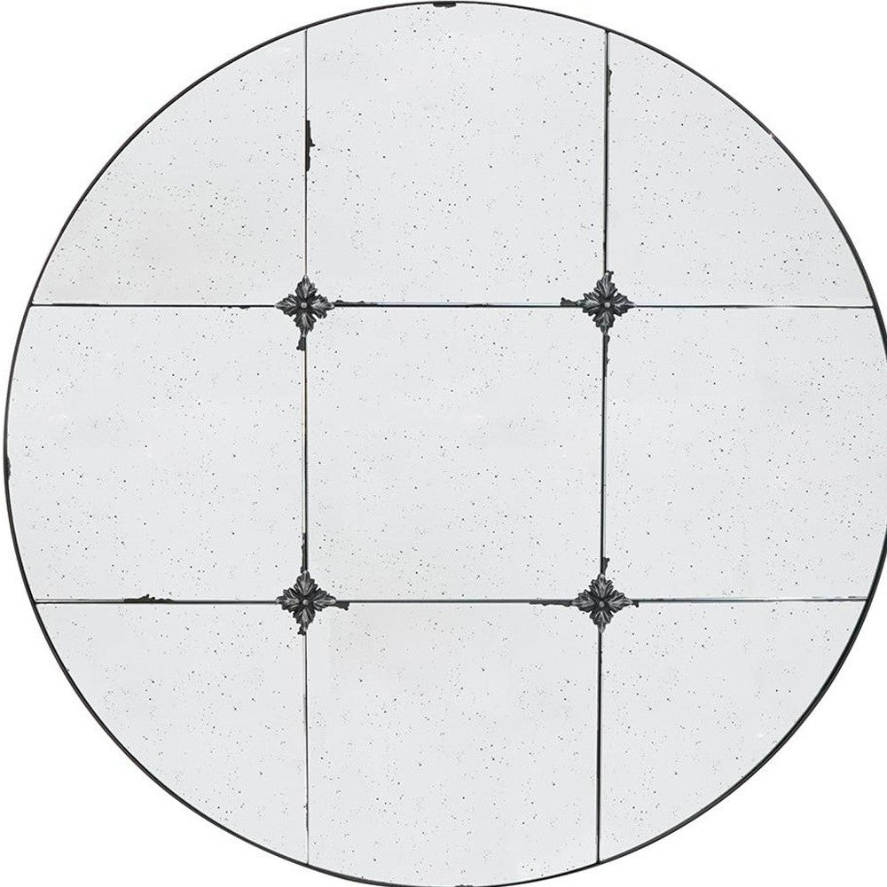 36" Black Round Iron Framed Antiqued Glass Accent Mirror-4