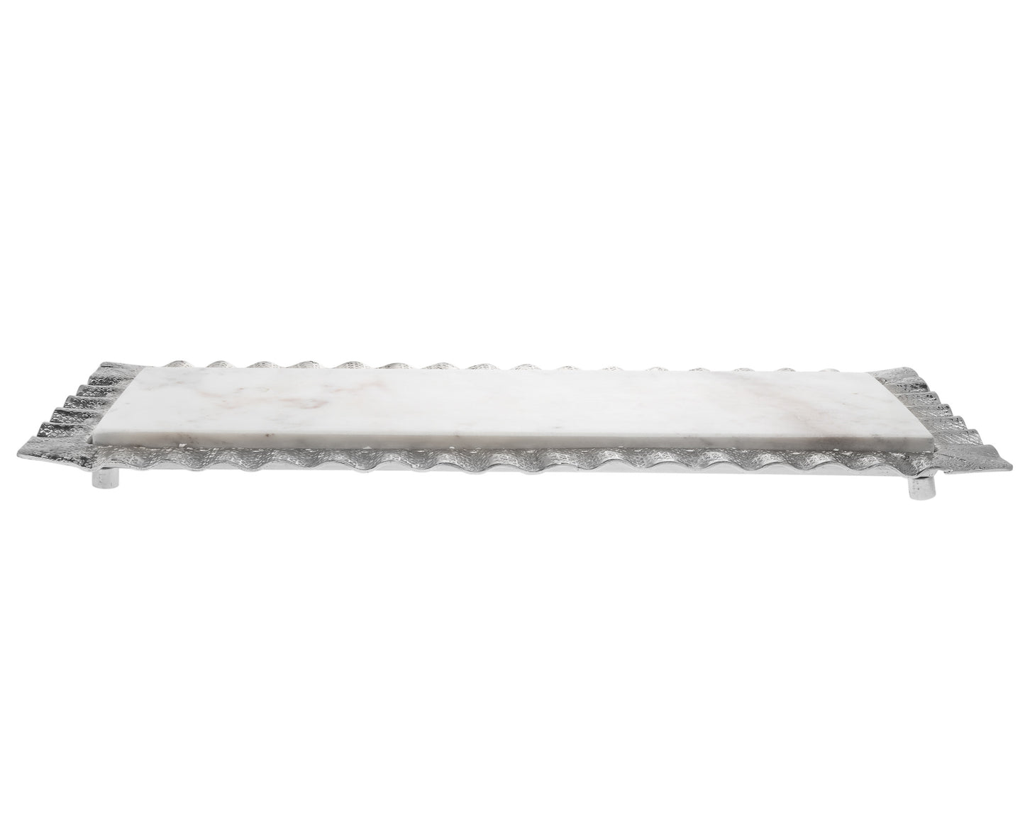 18" White and Silver Rectangular Marble Serving Tray-0