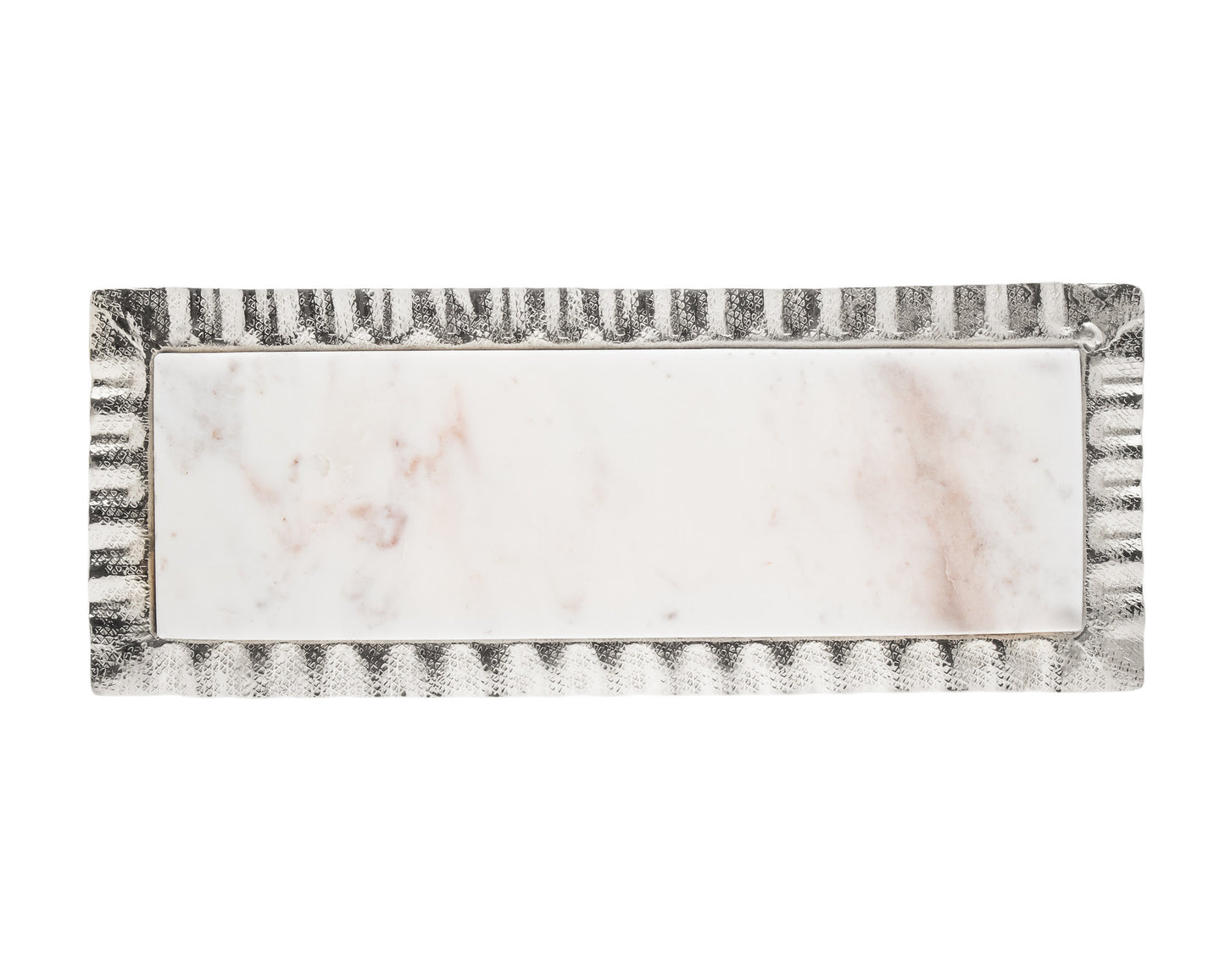 18" White and Silver Rectangular Marble Serving Tray-2