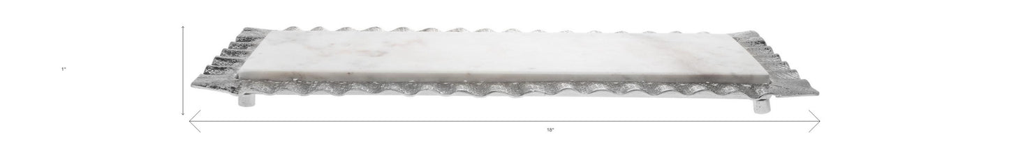 18" White and Silver Rectangular Marble Serving Tray-5
