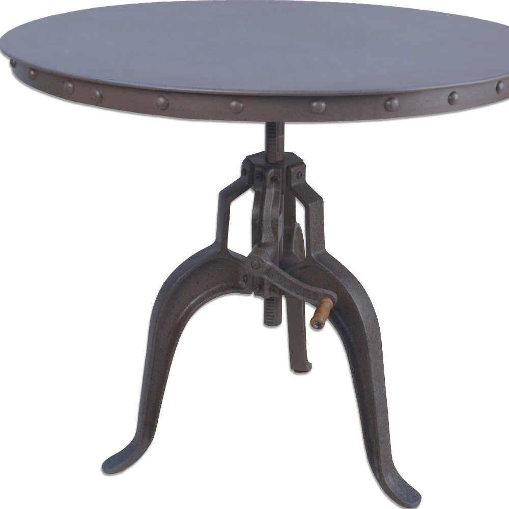 36" Industrial Gray Adjustable Crank Round Top Dining Table.-3