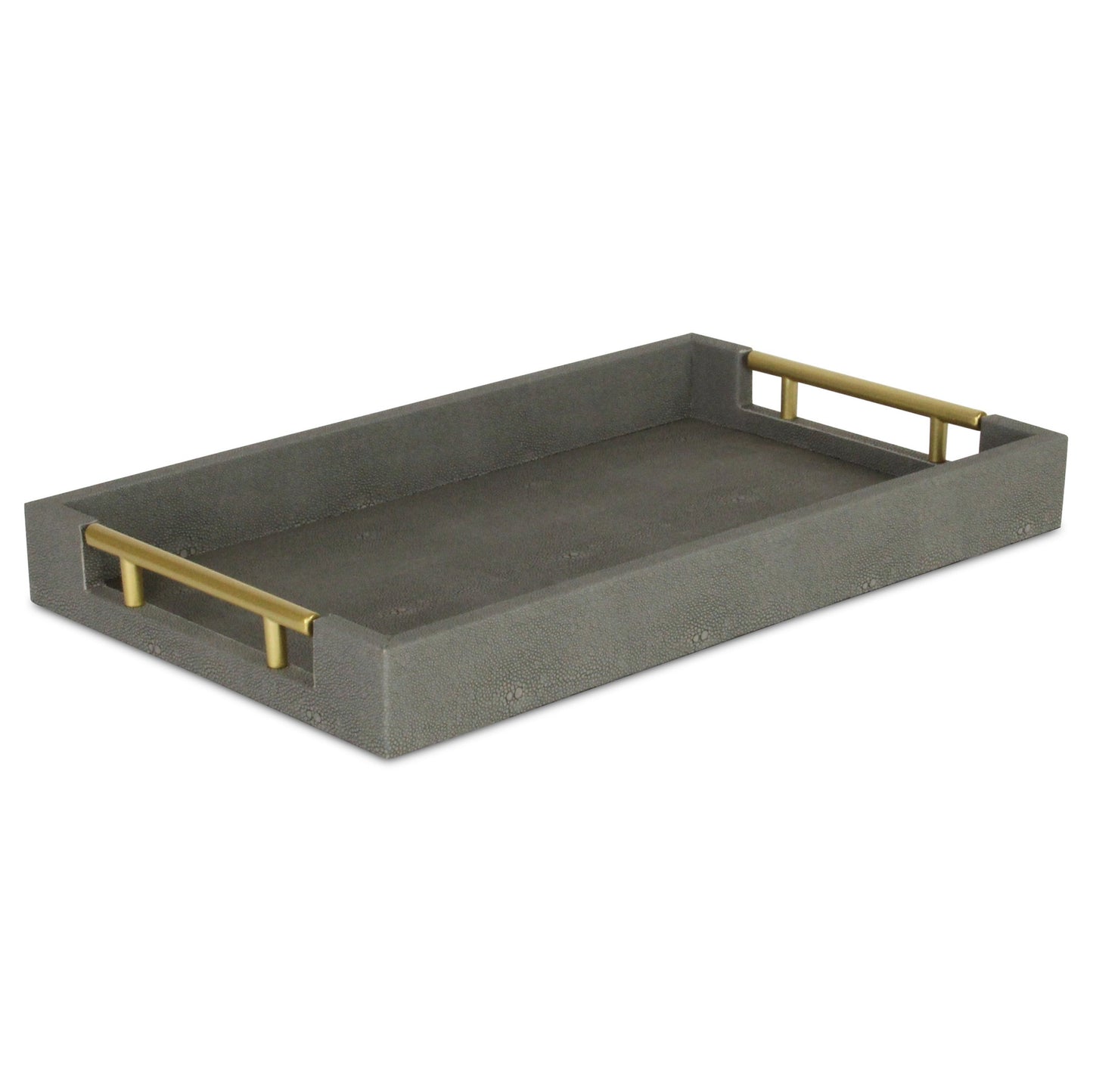 16" Gray Wood Faux Shagreen Serving Tray With Handles-4