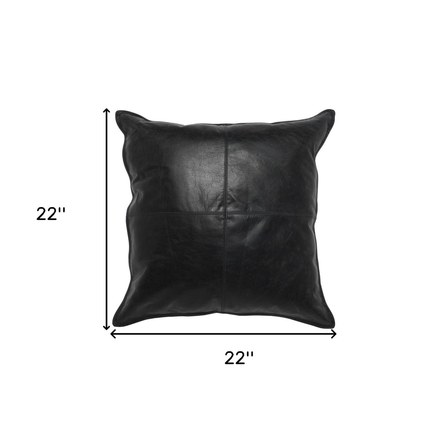 22" Black Leather Feather Throw Pillow-5