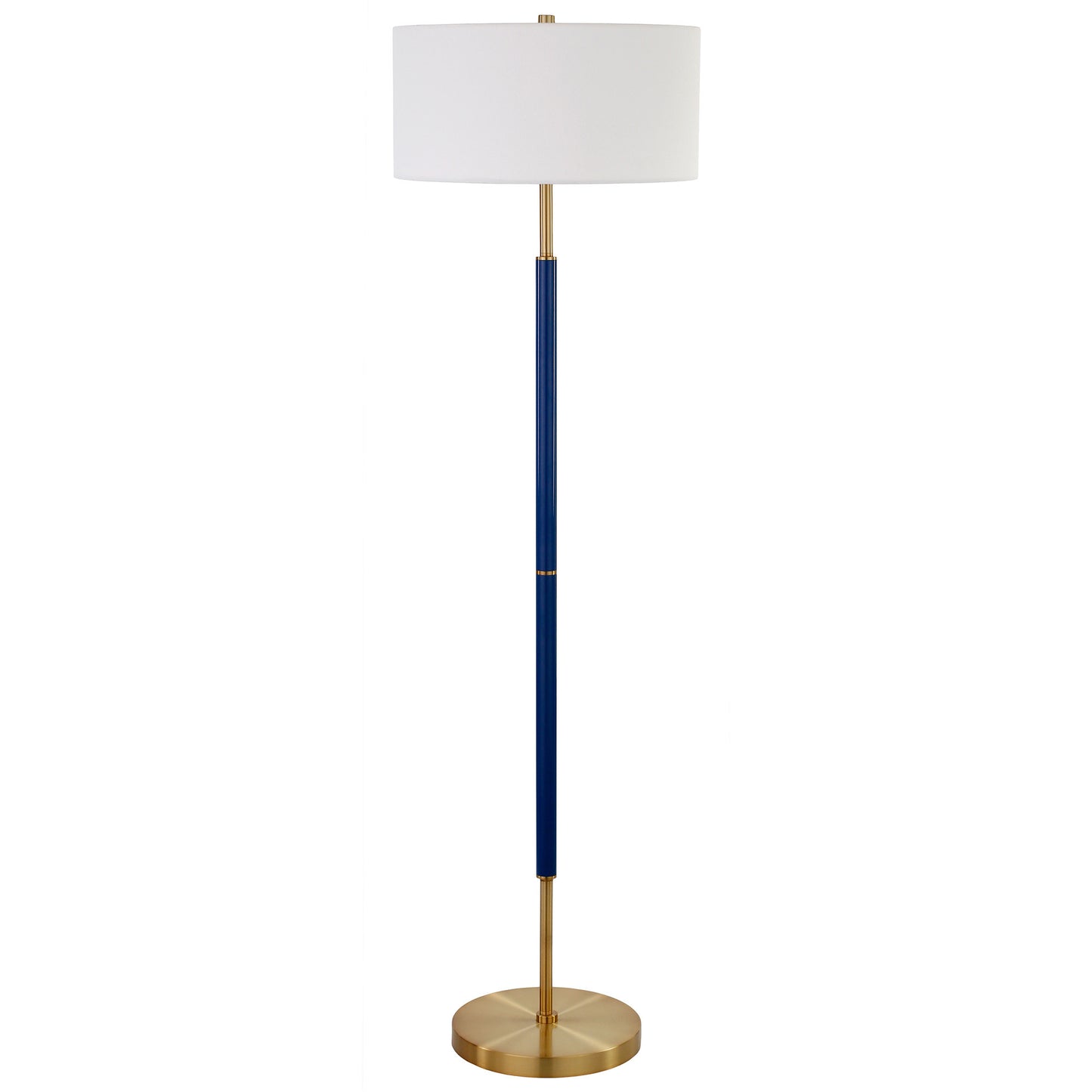 61" Brass Two Light Floor Lamp With White Frosted Glass Drum Shade-0
