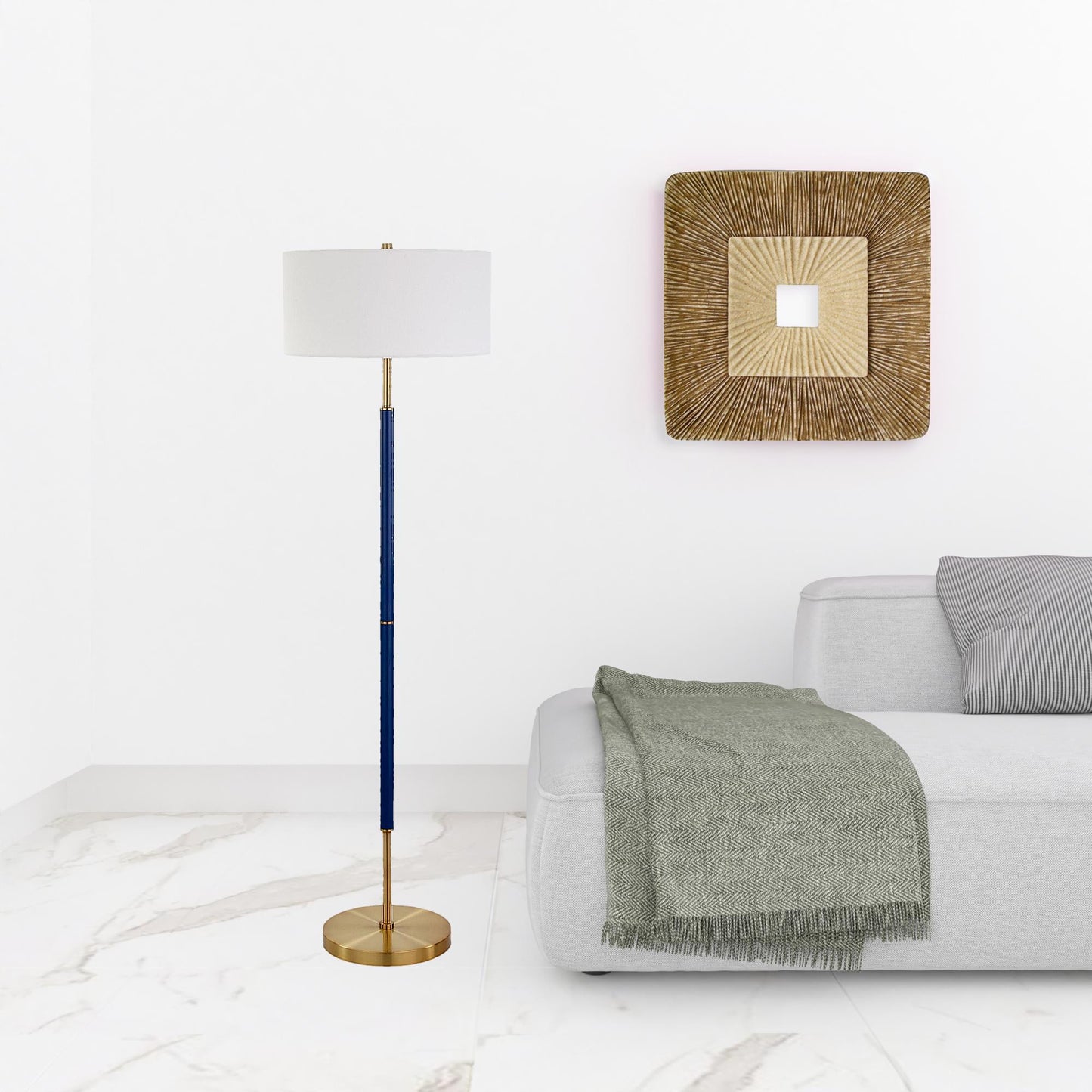 61" Brass Two Light Floor Lamp With White Frosted Glass Drum Shade-2