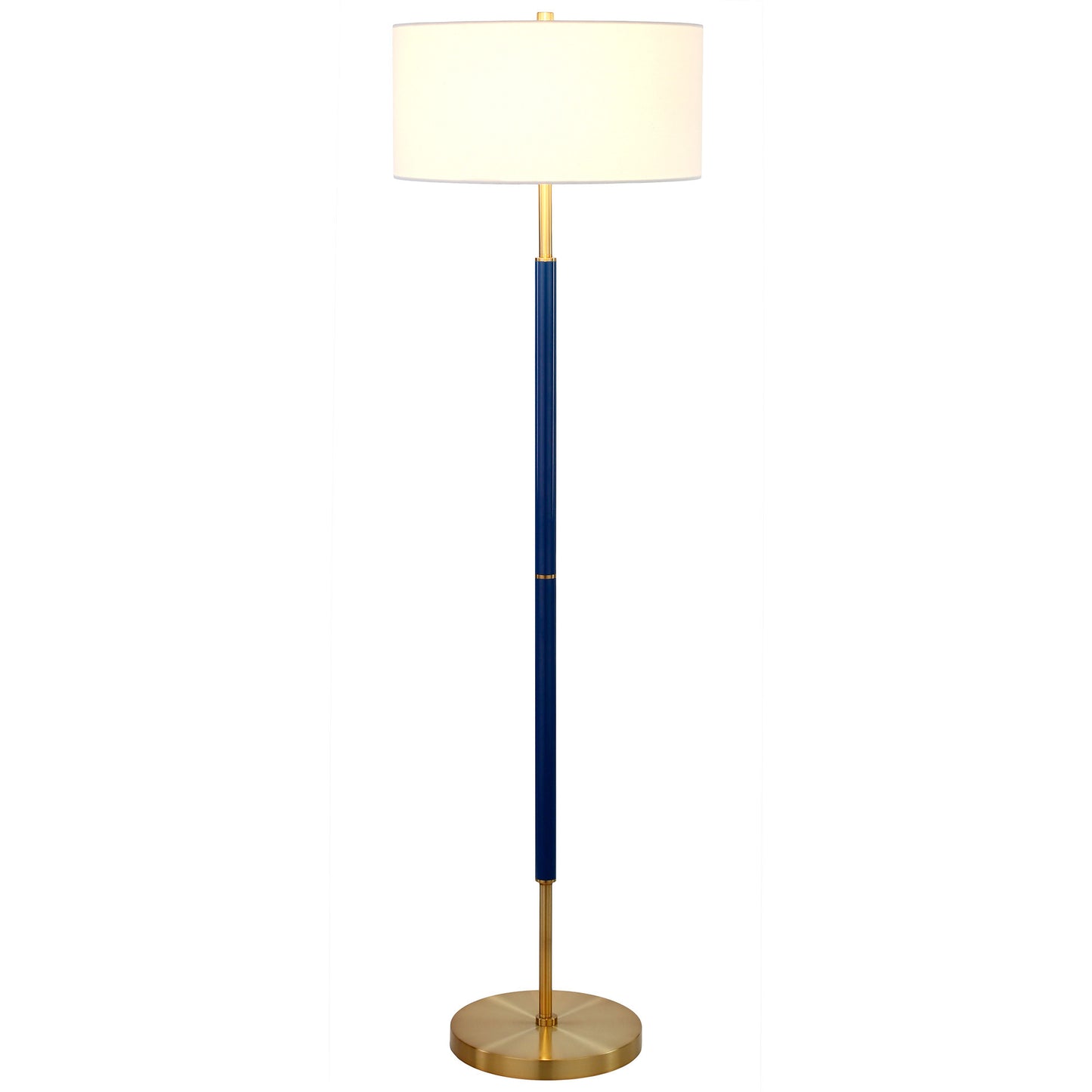 61" Brass Two Light Floor Lamp With White Frosted Glass Drum Shade-1