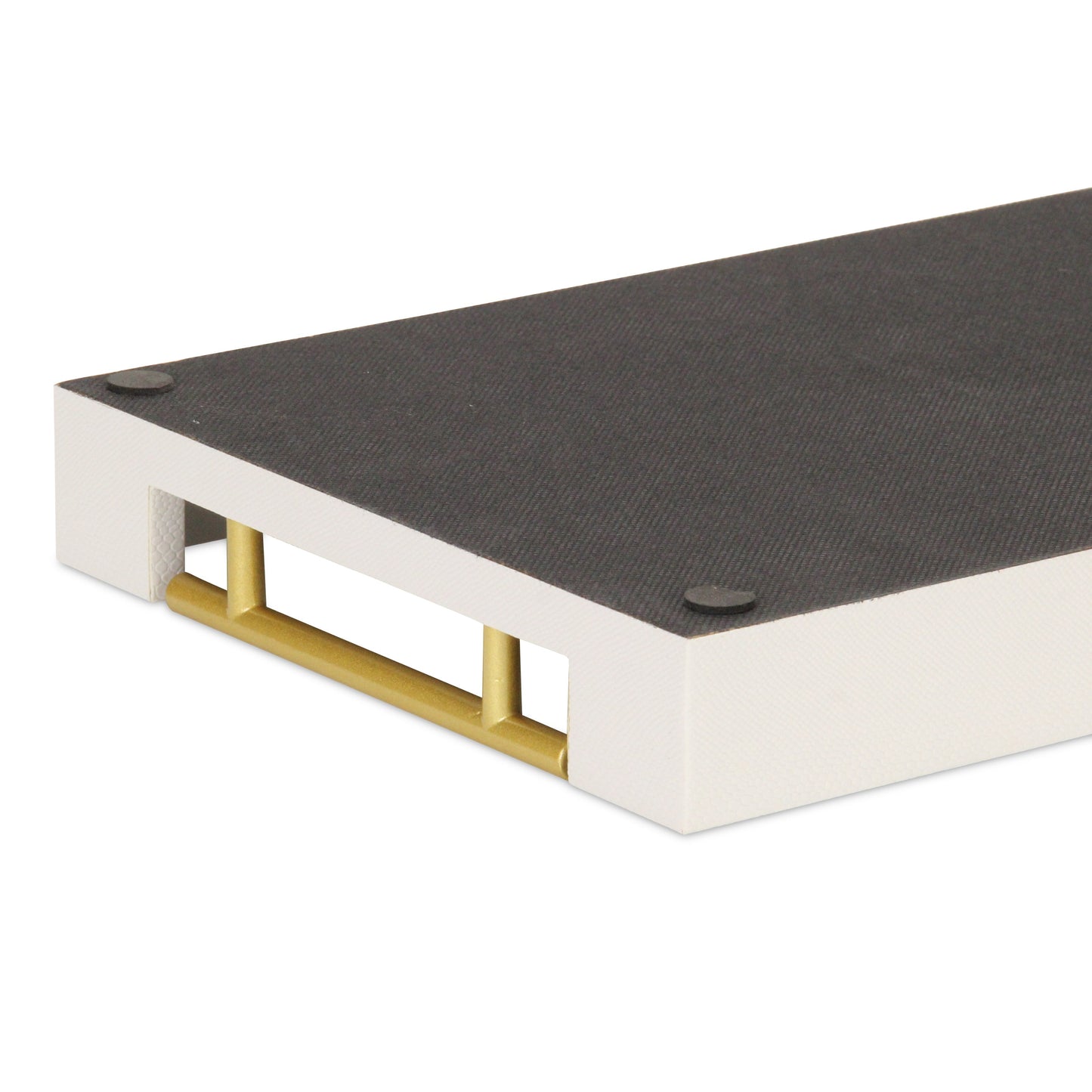 16" Wood Faux Shagreen Serving Tray With Handles-5