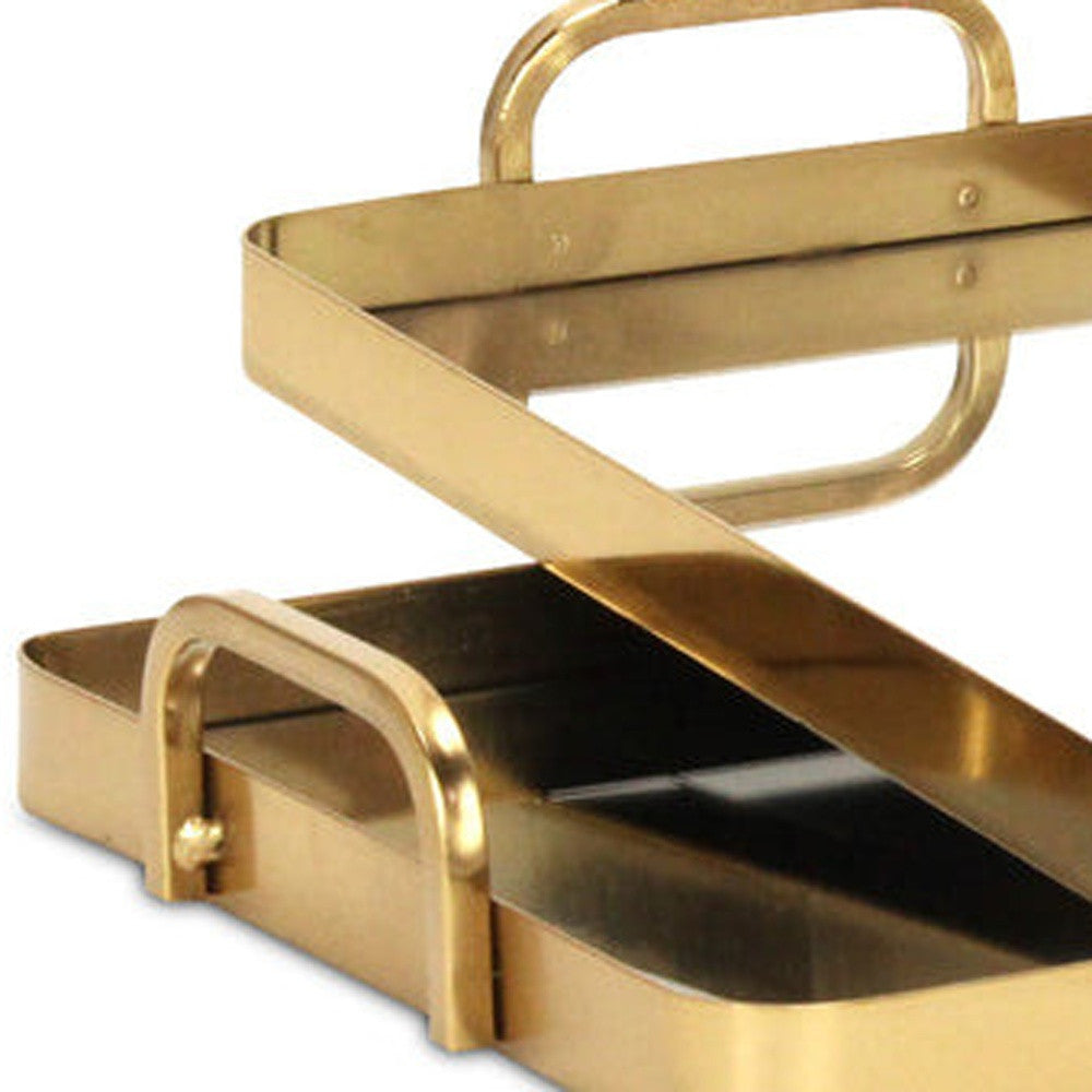 Set of Two Gold And Mirrored Glass Handmade Serving Trays-6