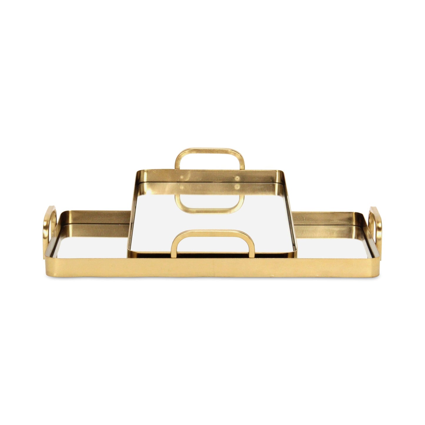 Set of Two Gold And Mirrored Glass Handmade Serving Trays-1