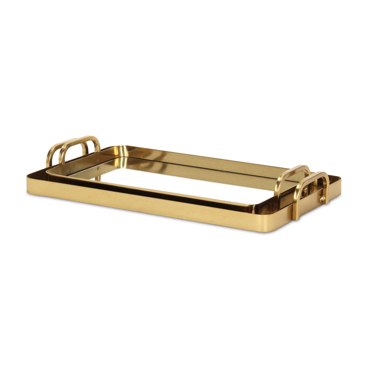 Set of Two Gold And Mirrored Glass Handmade Serving Trays-4