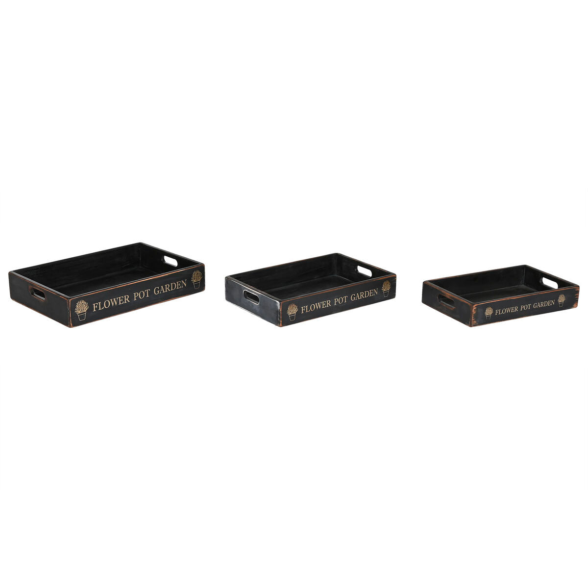 Set of trays Home ESPRIT Black Fir wood 56 x 38 x 10 cm (3 Pieces)-0