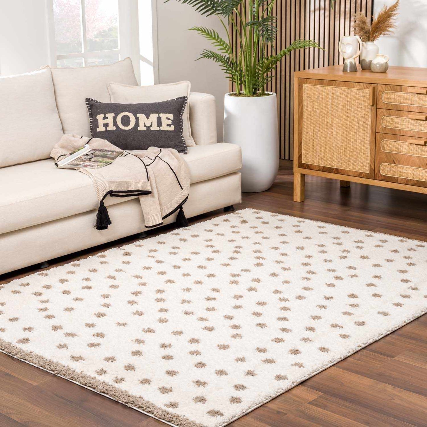 Chaia Dotted Cream & Brown Plush Rug-3