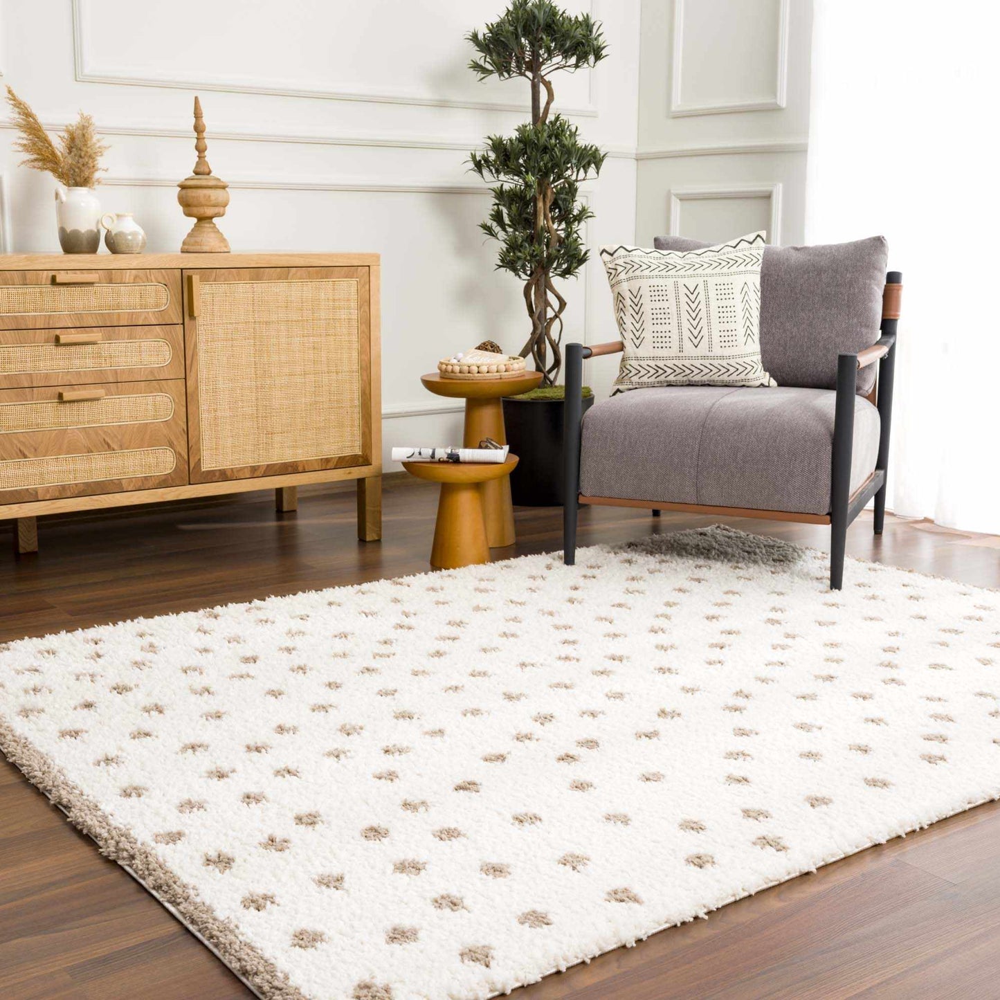 Chaia Dotted Cream & Brown Plush Rug-5