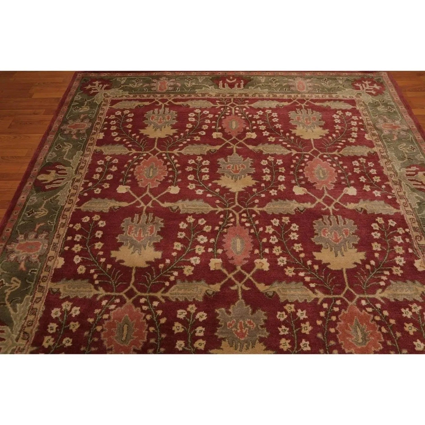 Multi Size Rusty Red, Green Hand Tufted William Morris Arts & Craft 100% Wool Oriental Area Rug-3