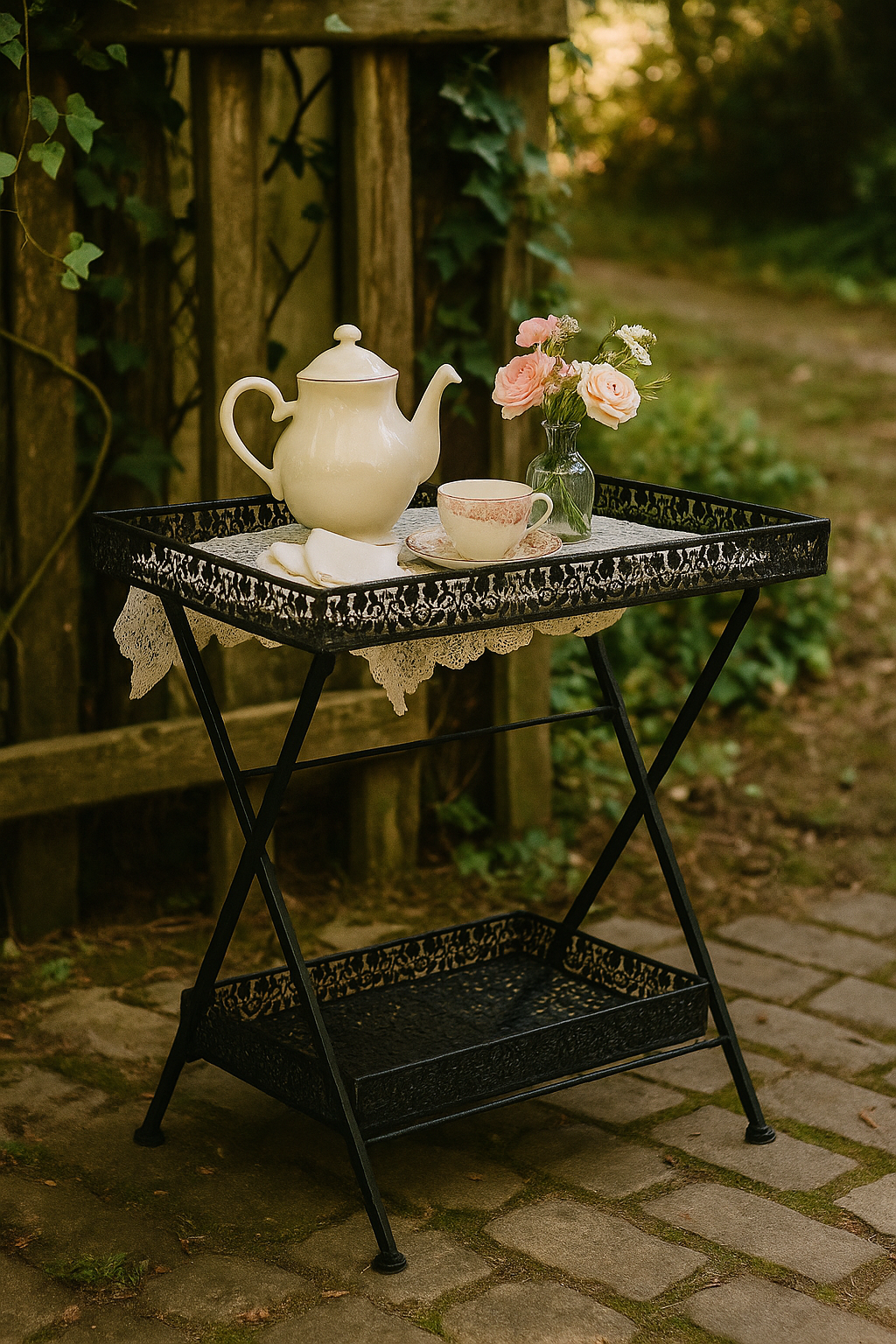 Vintage-Style Black Metal Folding Tea Table