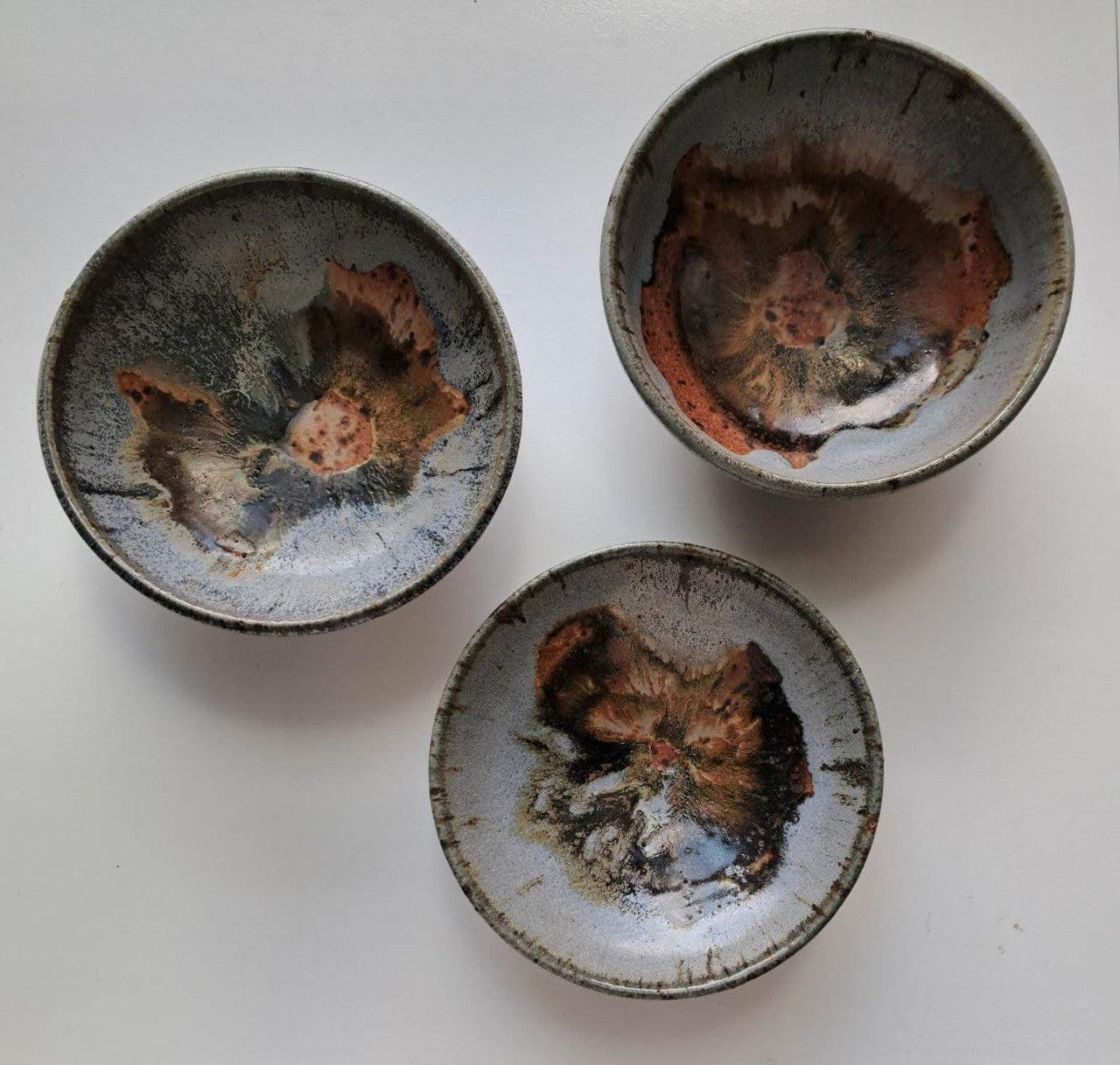 Tamara S Gordon Ceramics. Brown & Grey - set of 3 small rustic bowls-3