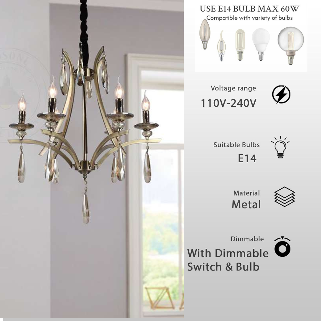 6 Light Crystal Outdoor Chandeliers Light Adjustable Candle Ceiling Pendant Fixture ~4619-3