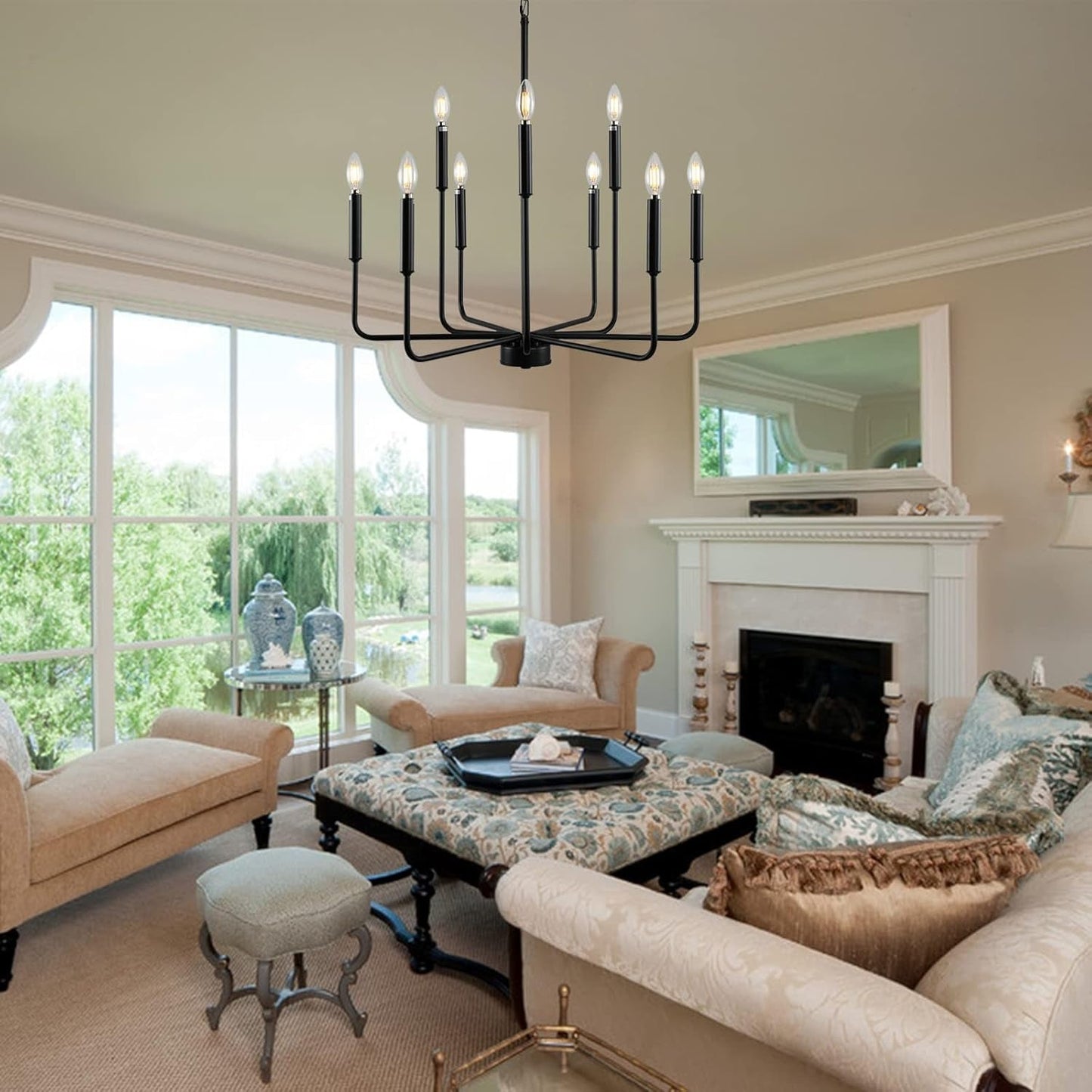 9-Light Black Farmhouse Chandelier Dining Room Rustic-1