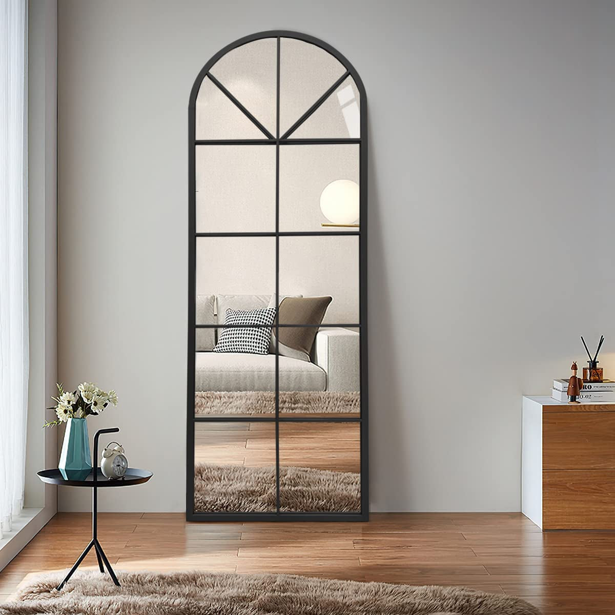 Large Arched Window Pane Mirror Floor, Wall Mount.-1
