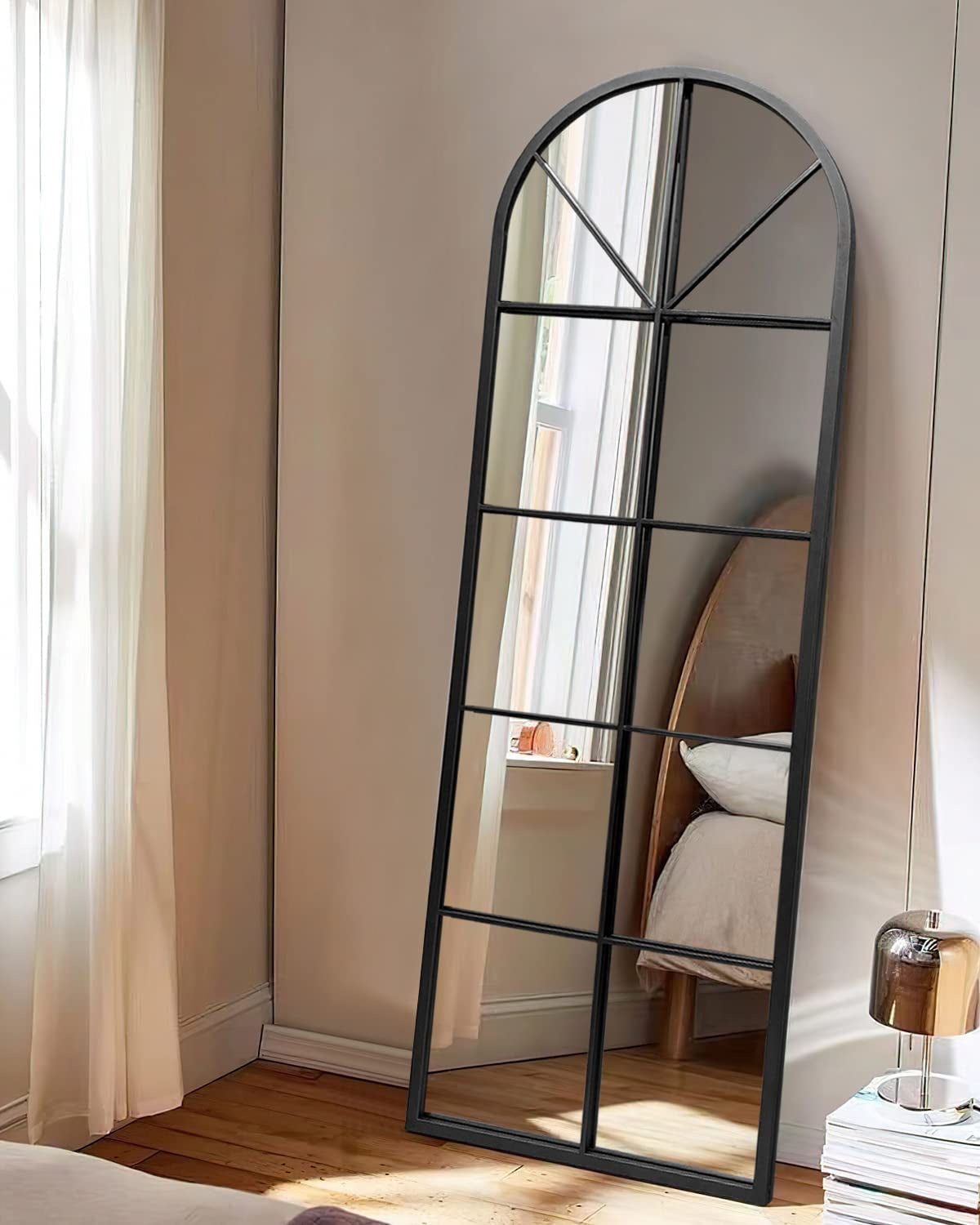 Large Arched Window Pane Mirror Floor, Wall Mount.-3
