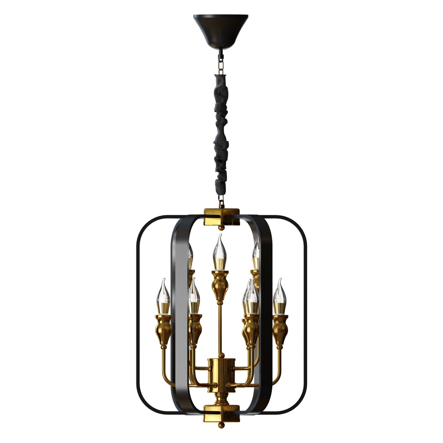 Lantern Black Metal Chandeliers 9-Light Adjustable Height Farmhouse Ceiling Chandelier~4622-5
