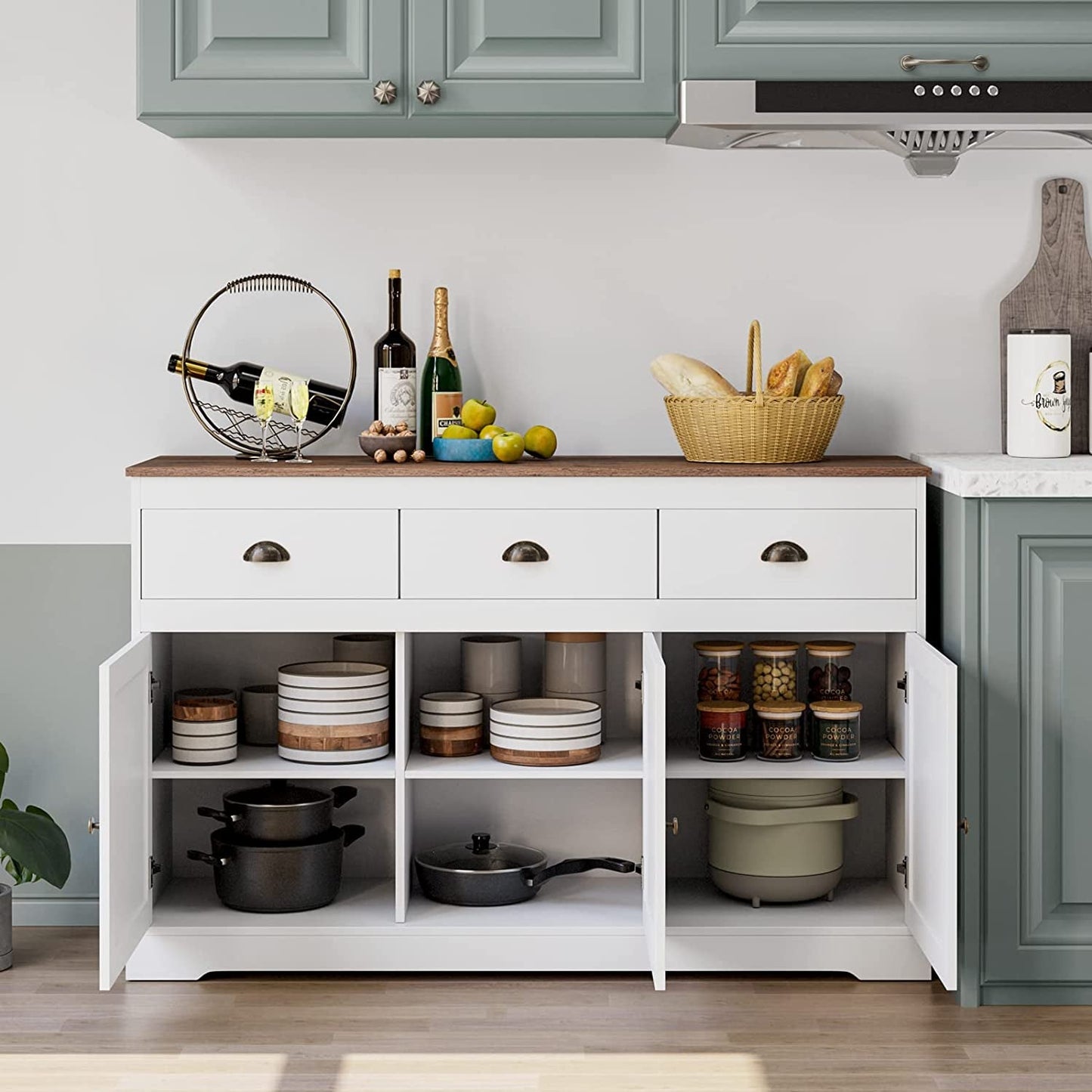 Farmhouse Buffet Cabinet, Wine Storage, Adjustable Shelves-2