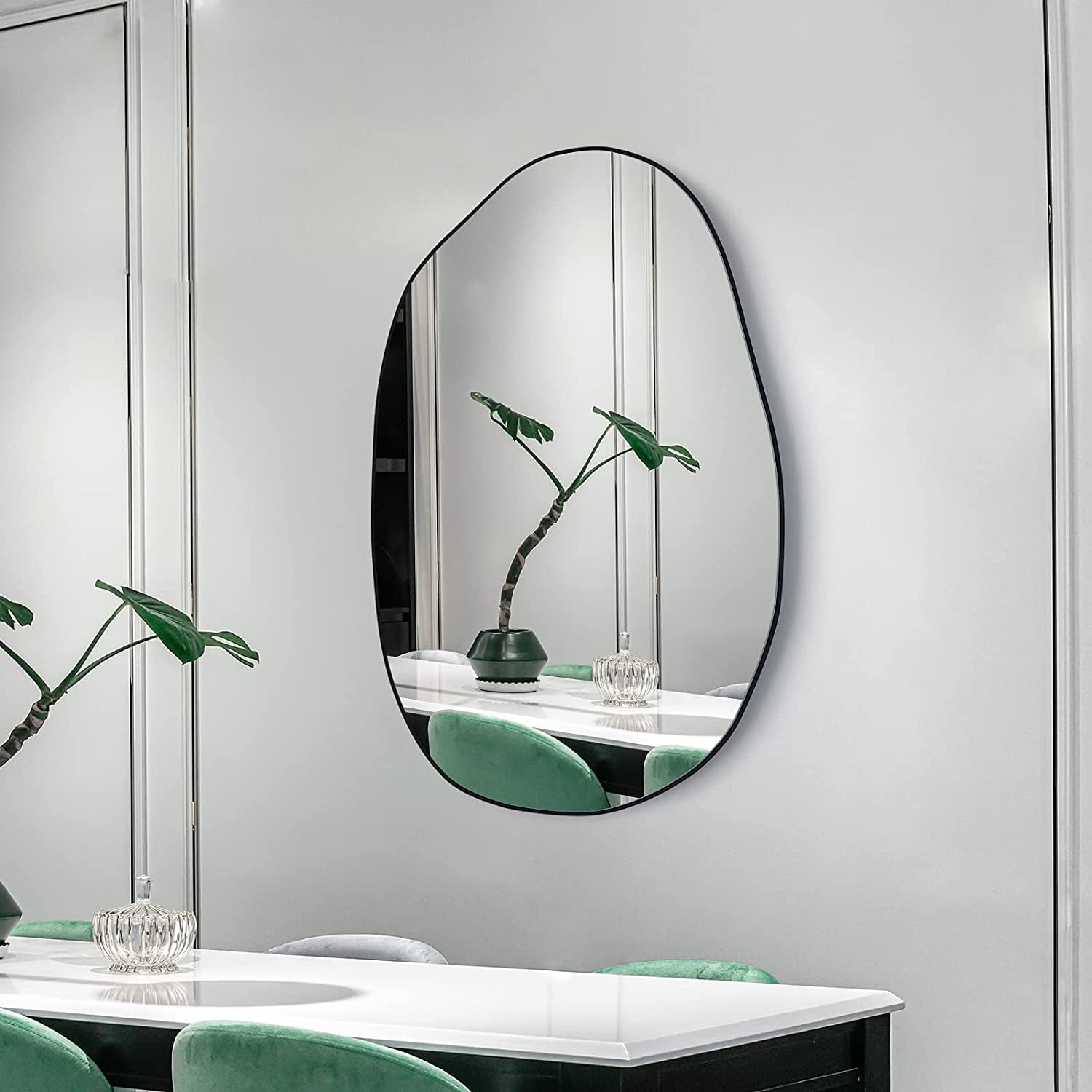 Asymmetrical Wood Framed Wall Mirror for Decoration-3