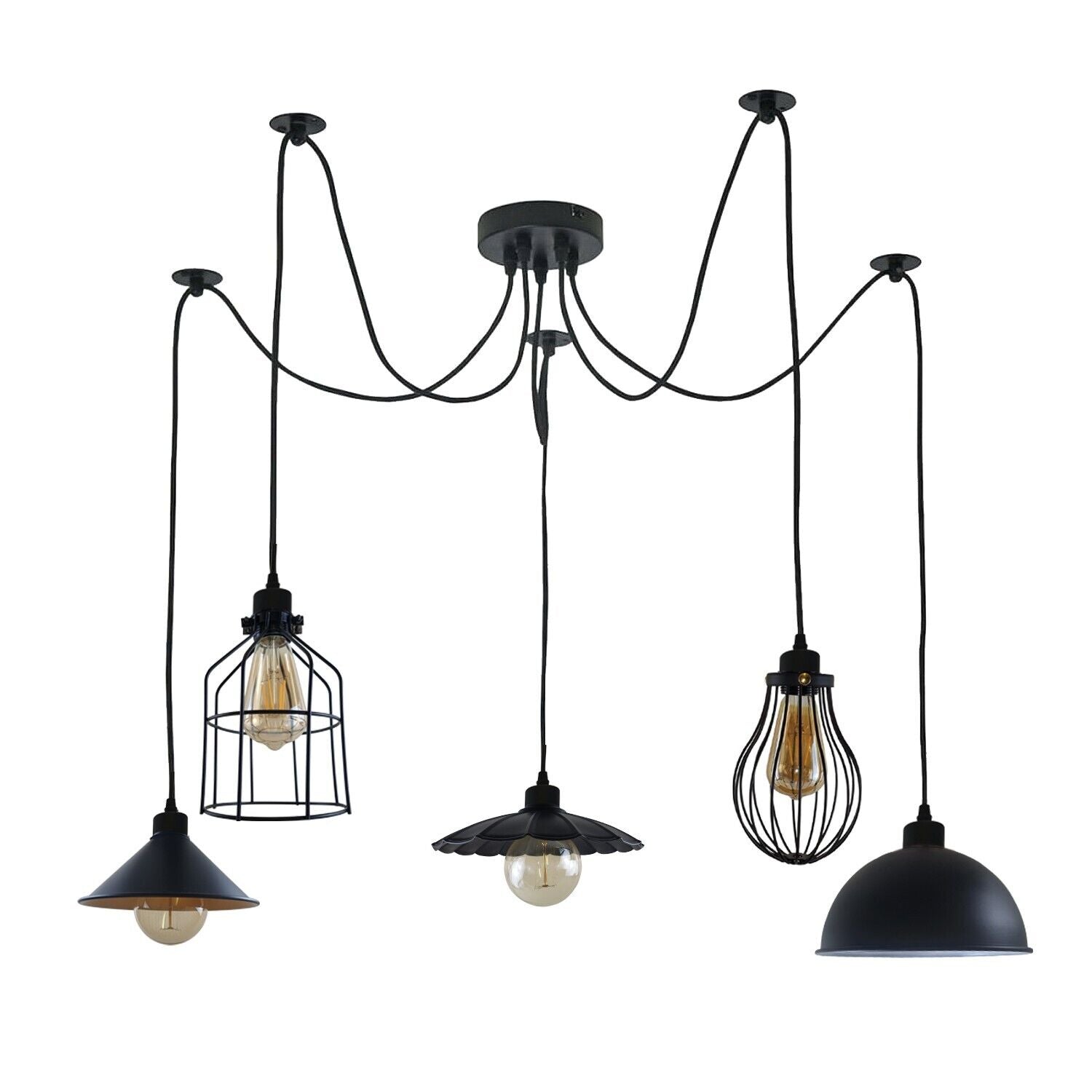 5Way Vintage Industrial Ceiling Lamp Shade Chandelier Retro Spider Pendant Light~3671-3
