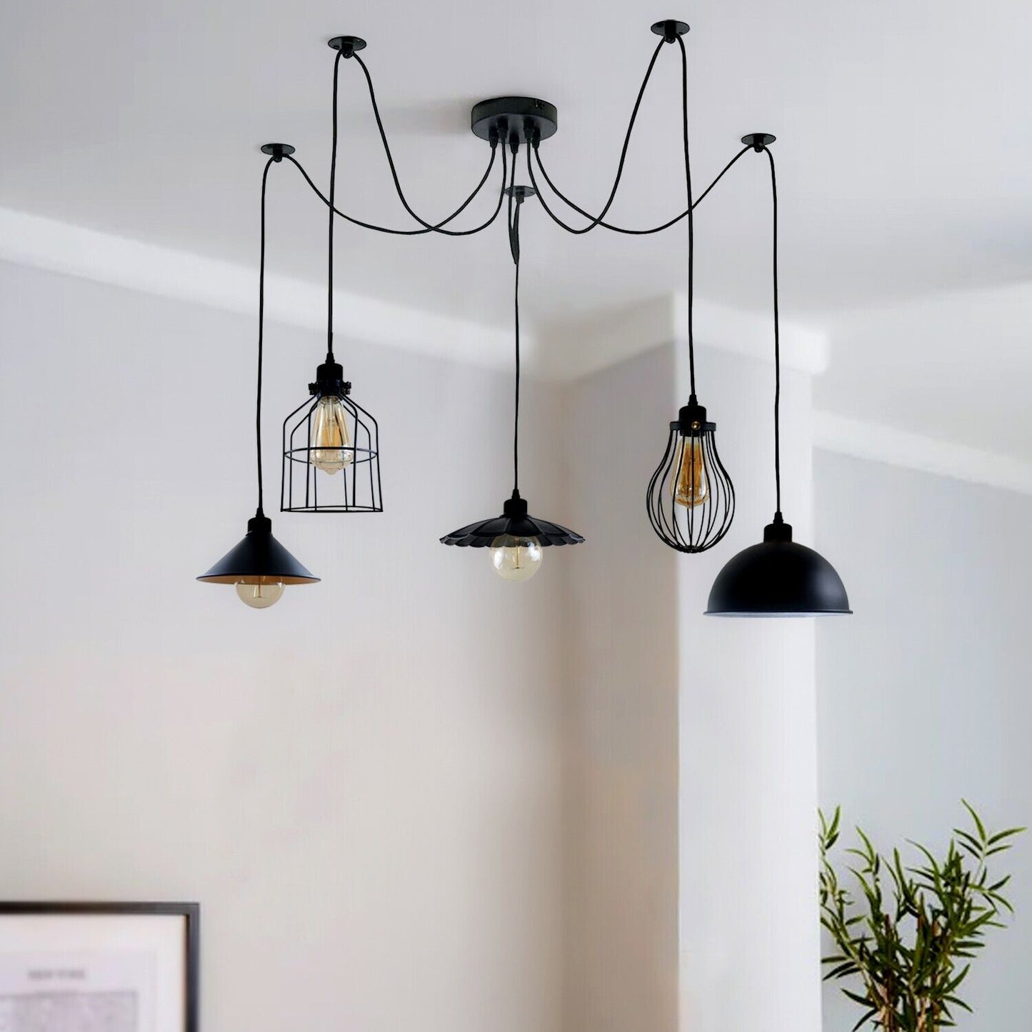 5Way Vintage Industrial Ceiling Lamp Shade Chandelier Retro Spider Pendant Light~3671-0