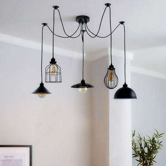 5Way Vintage Industrial Ceiling Lamp Shade Chandelier Retro Spider Pendant Light~3671-0