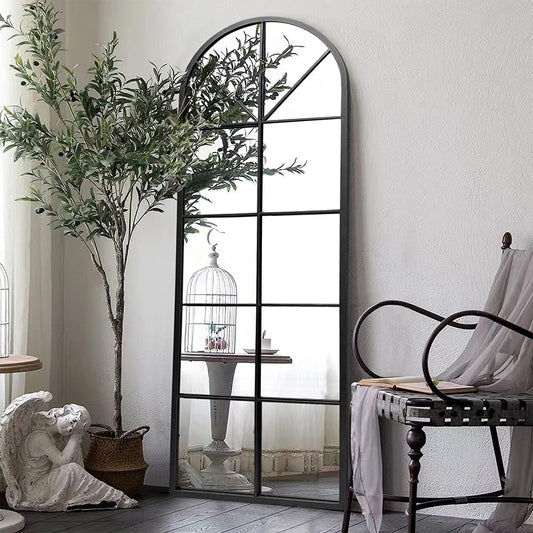 Large Arched Window Pane Mirror Floor, Wall Mount.-0